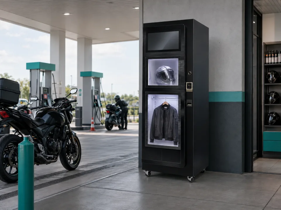 Helmet cleaning cabinet at a modern fuel station